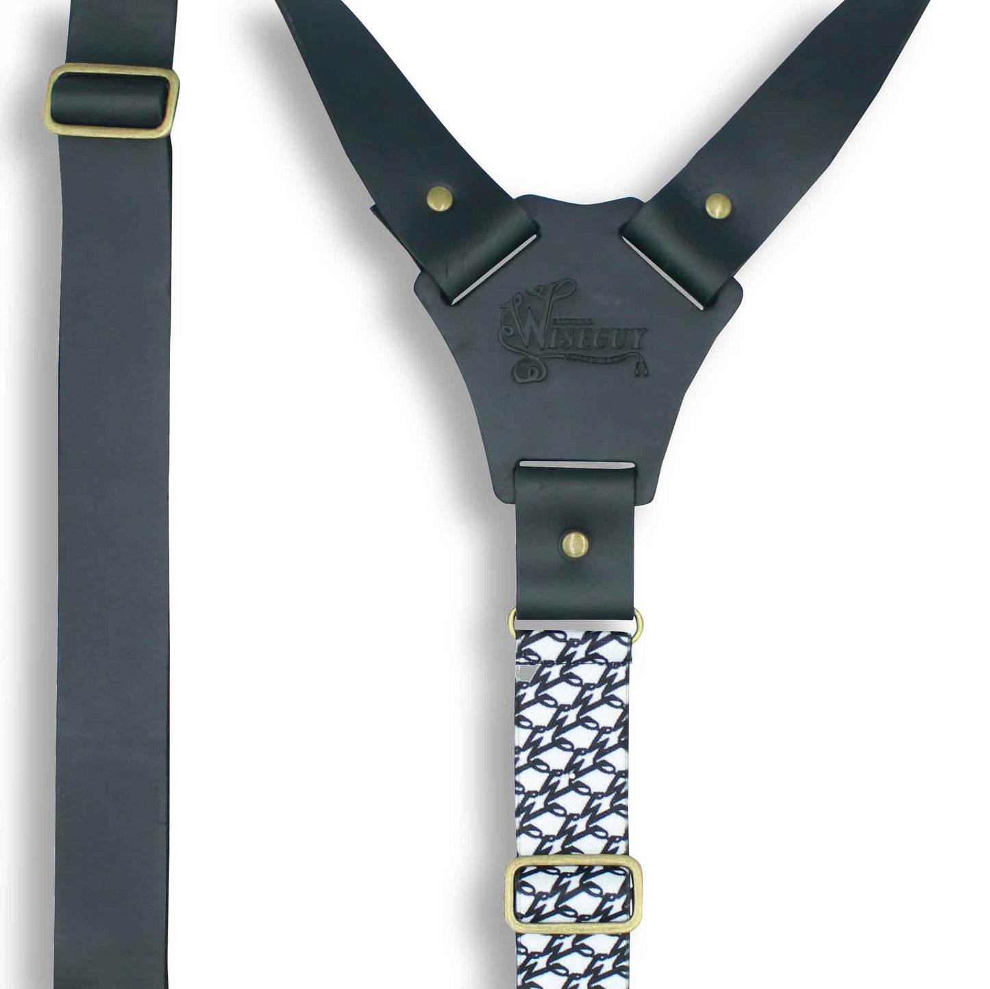 Billy the Kid Flex Black Leather Suspender with Elastic Monogram Back - Wiseguy Suspenders