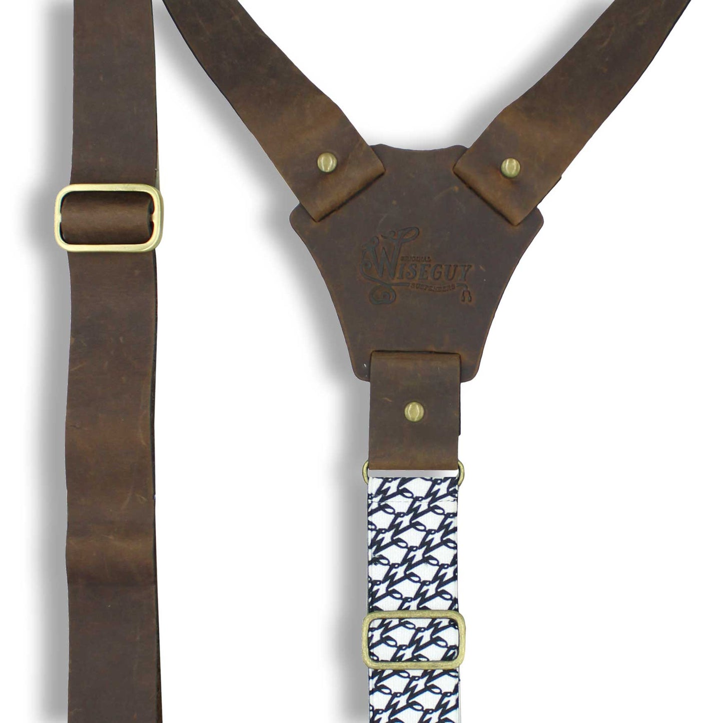 Billy the Kid Flex Brown Leather Suspenders with Elastic W Back Strap - Wiseguy Suspenders