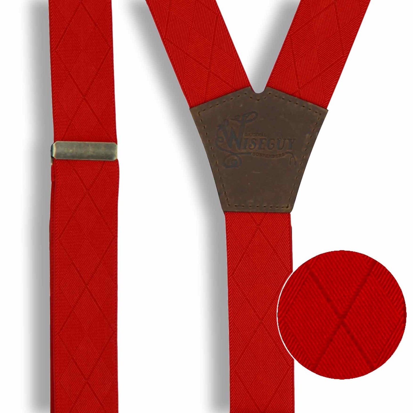 Blood Red with Checkered Woven Pattern Suspenders wide straps (1.36 inch/3.5 cm) - Wiseguy Suspenders