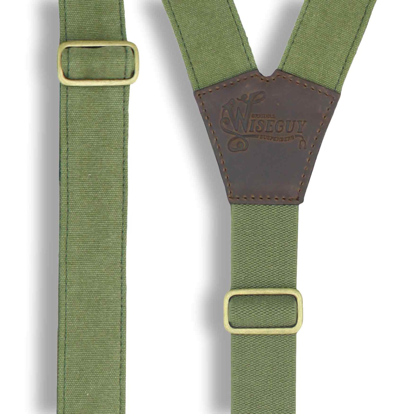 Duck Canvas Army Green Suspenders with Green Elastic back strap 1.3" - Wiseguy Suspenders