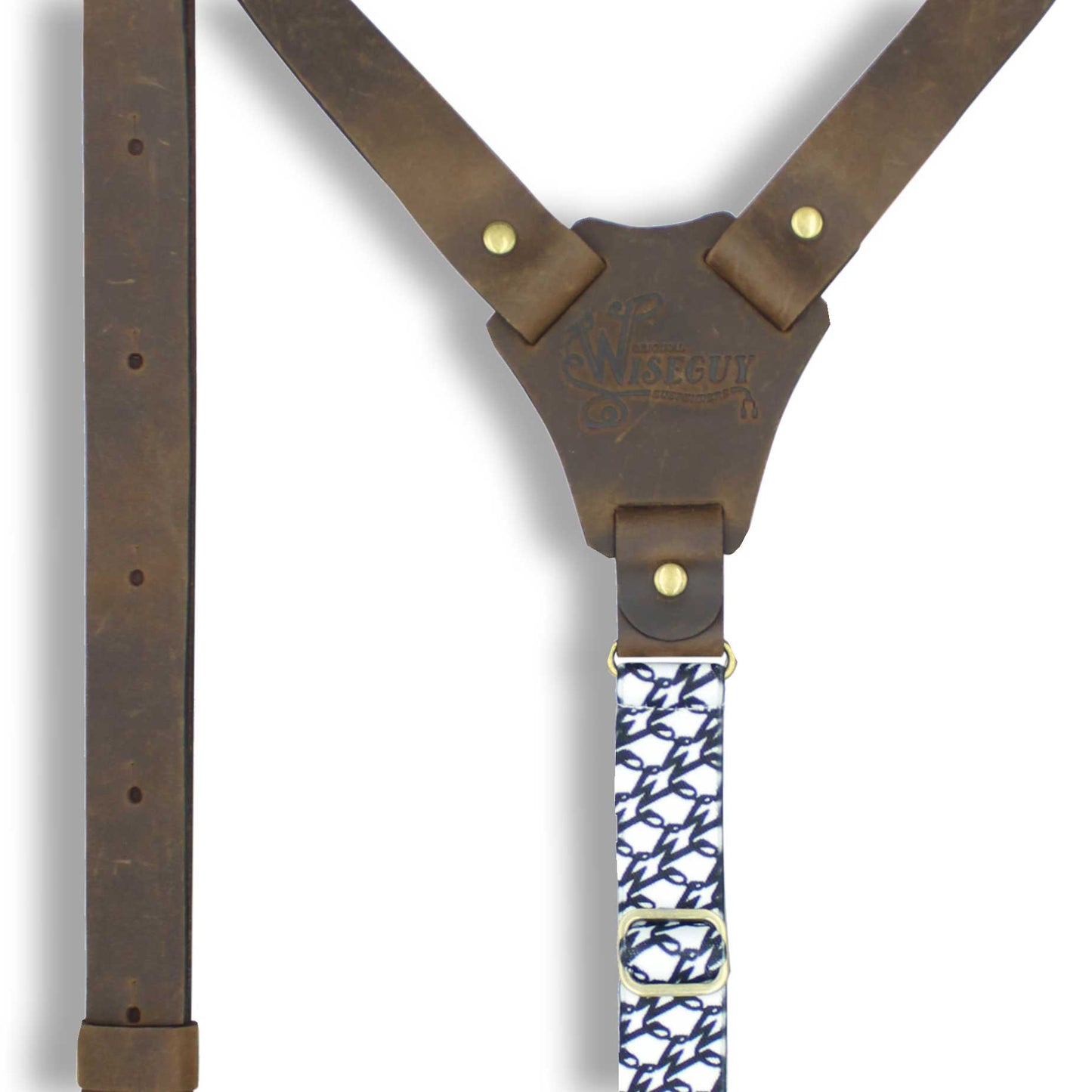 Flex Dark Brown Leather Suspenders with W Monogram Elastic Back Strap - Wiseguy Suspenders