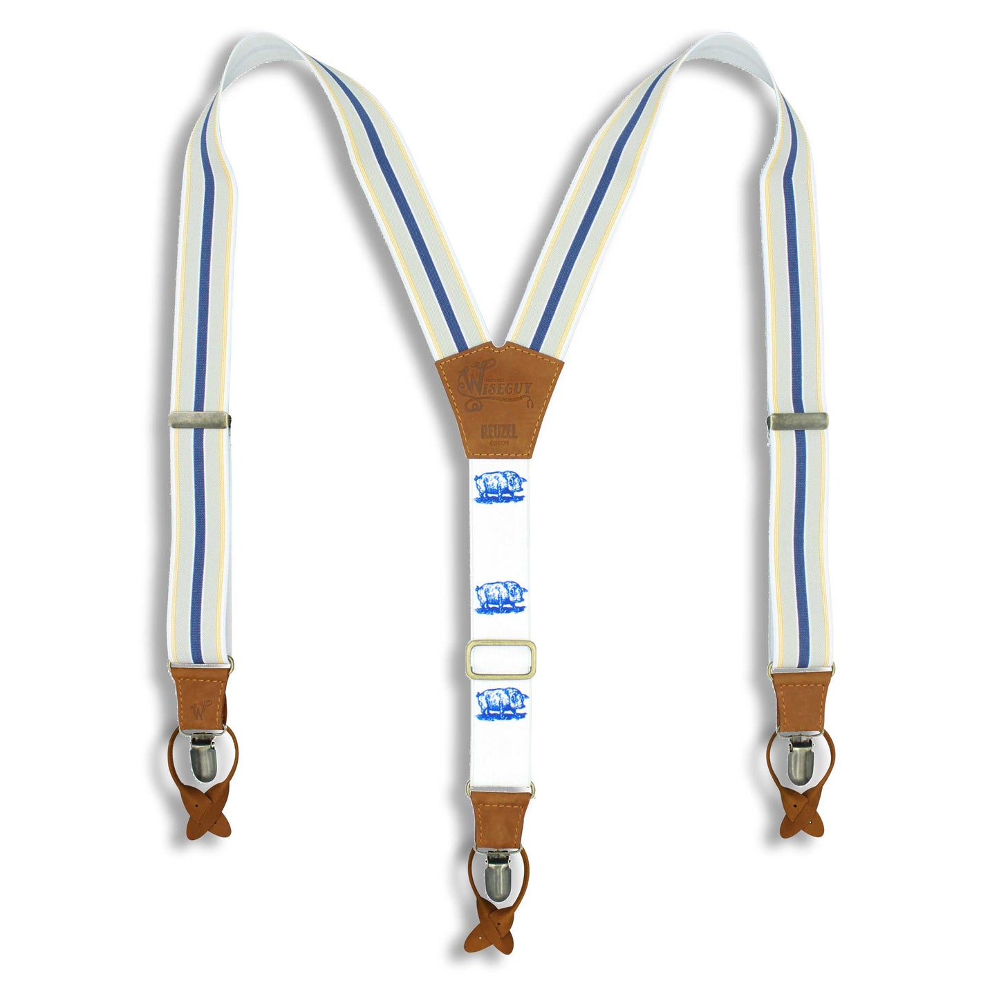 Reuzel High 'n' Tight suspender on Camel Brown wide straps (1.36 inch / 3.5 cm) - Wiseguy Suspenders