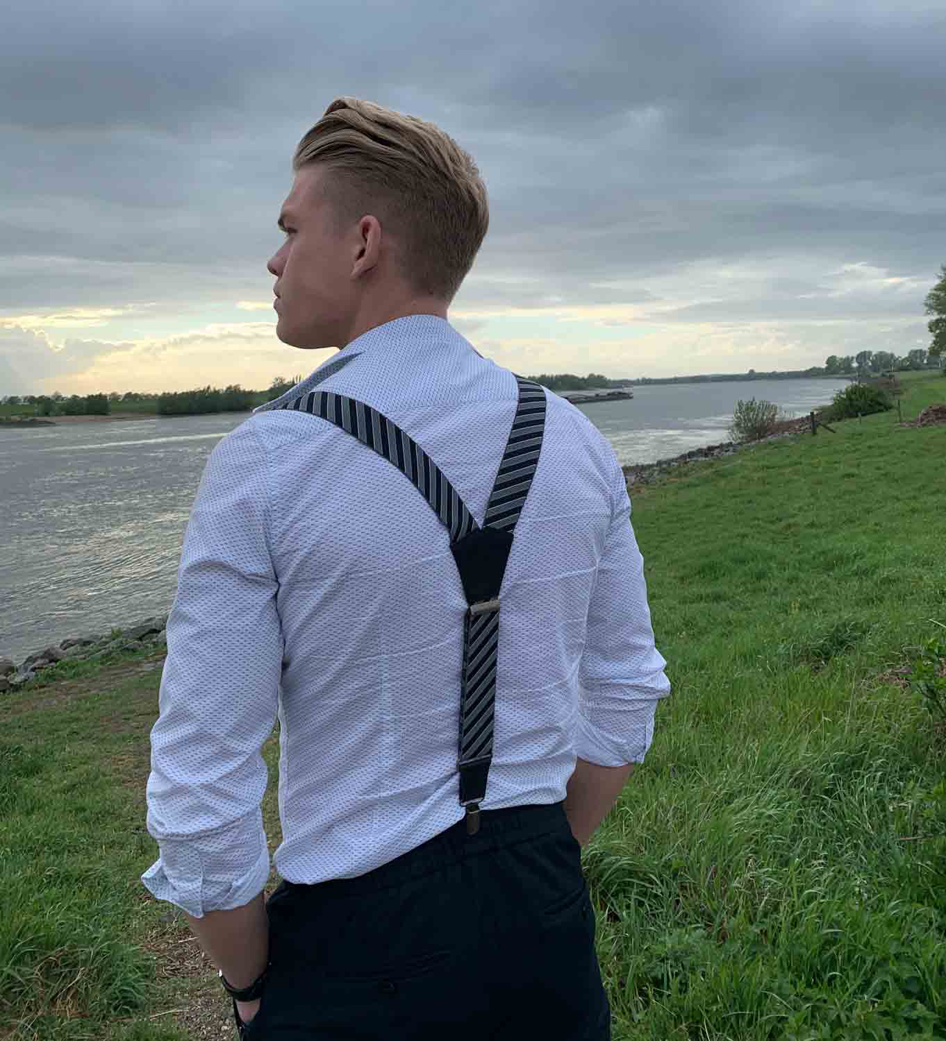 Bartender Striped wedding Suspenders for formal events 1.3 inch wide - Wiseguy Suspenders