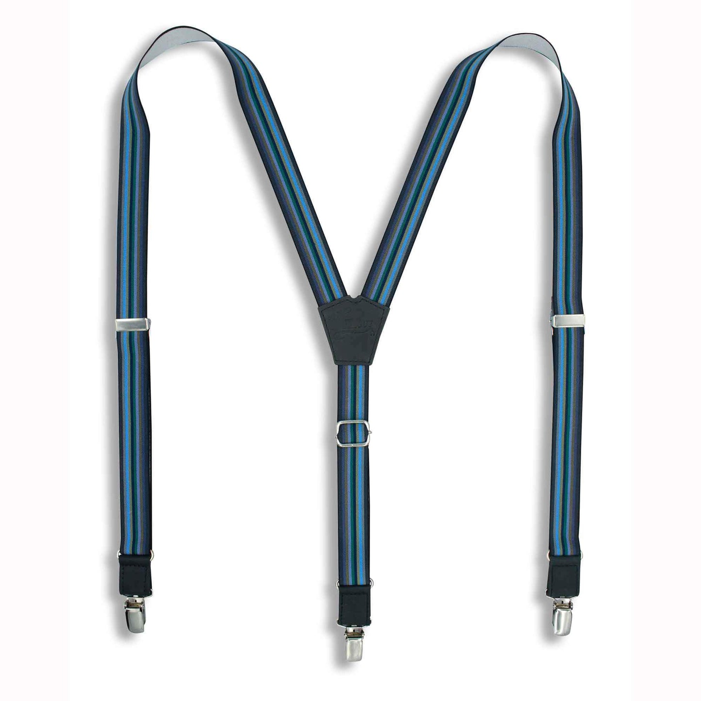 Bravo Gray Blue Green Striped Suspender Braces slim straps 1 inch wide - Wiseguy Suspenders