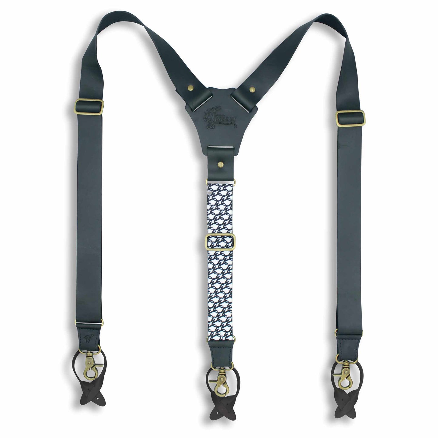 Billy the Kid Flex Black Leather Suspender with Elastic Monogram Back - Wiseguy Suspenders