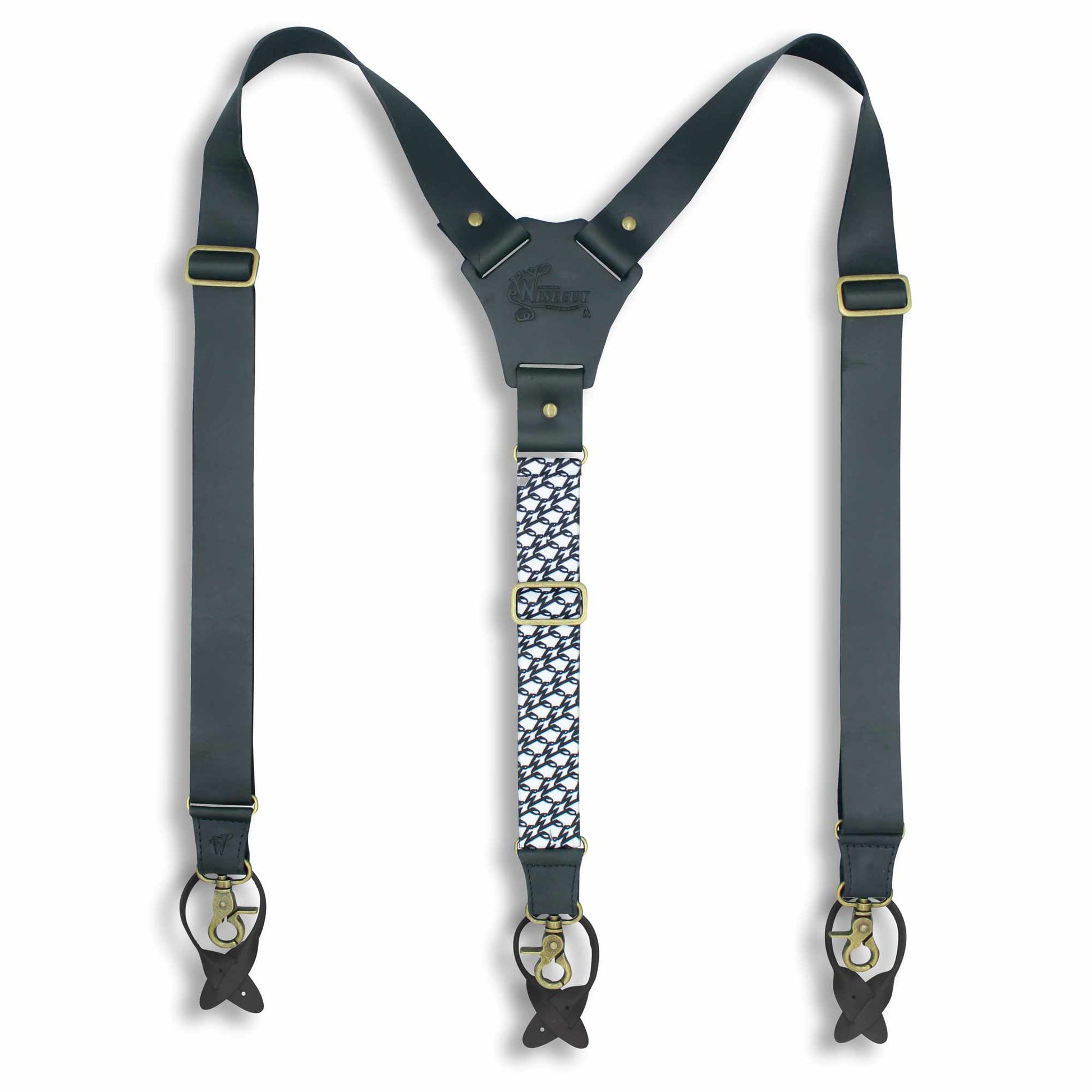 Billy the Kid Flex Black Leather Suspender with Elastic Monogram Back - Wiseguy Suspenders
