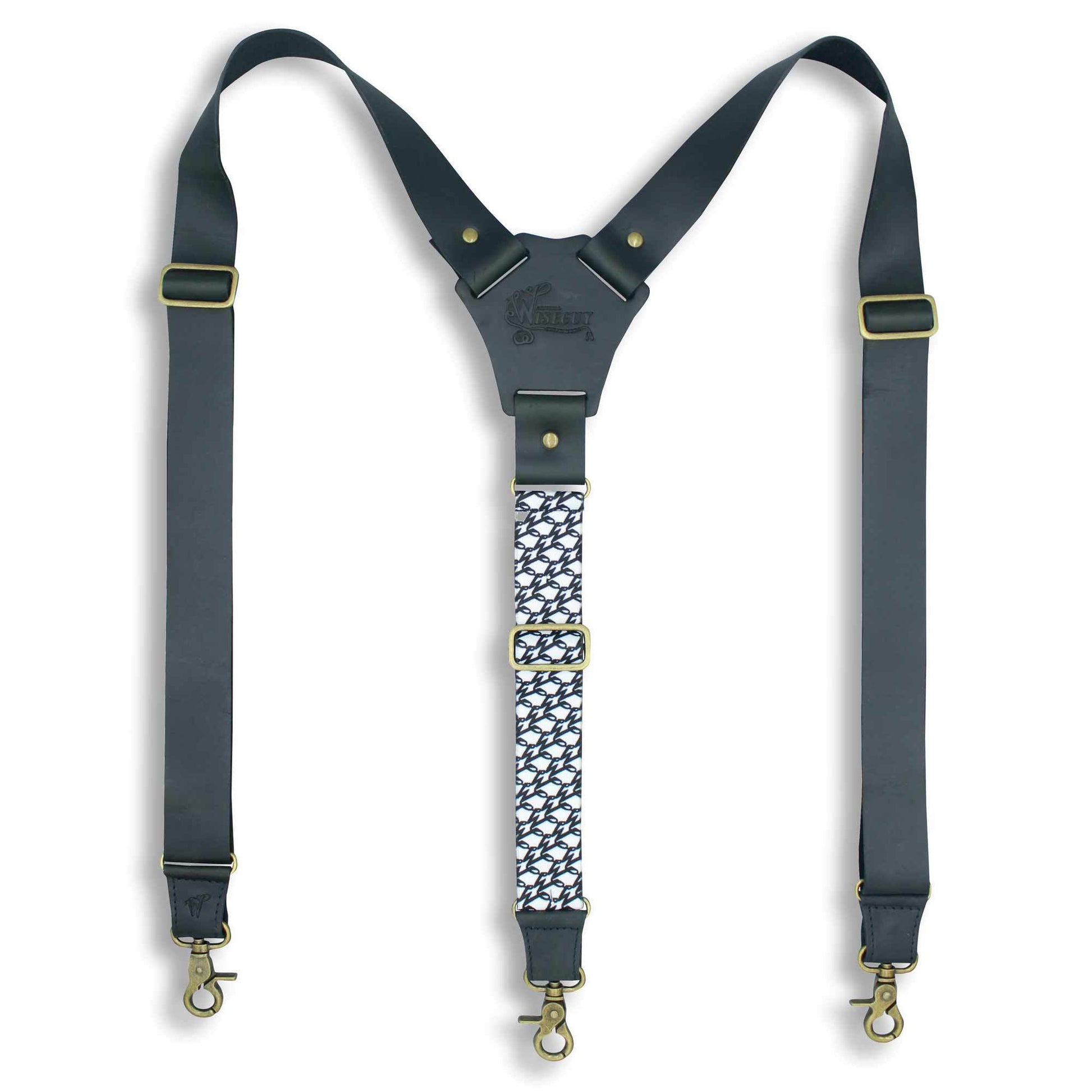 Billy the Kid Flex Black Leather Suspender with Elastic Monogram Back - Wiseguy Suspenders
