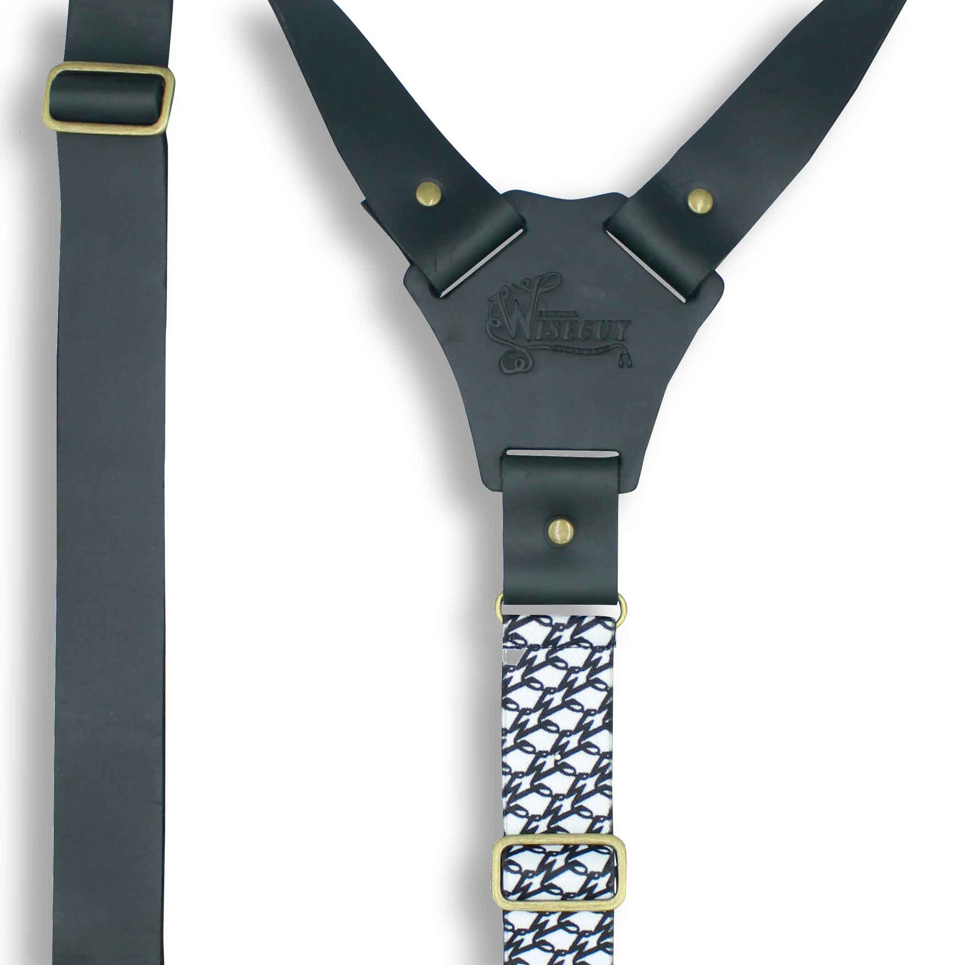 Billy the Kid Flex Black Leather Suspender with Elastic Monogram Back - Wiseguy Suspenders