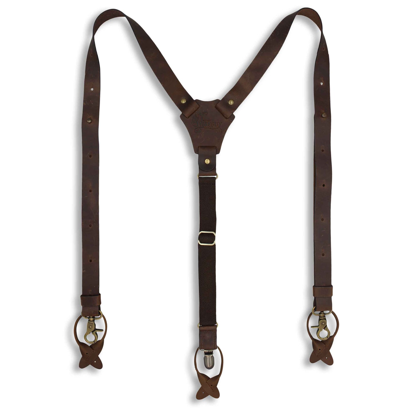 Flex Brown Leather Mens Suspenders with Elastic brown Back Straps - Wiseguy Suspenders