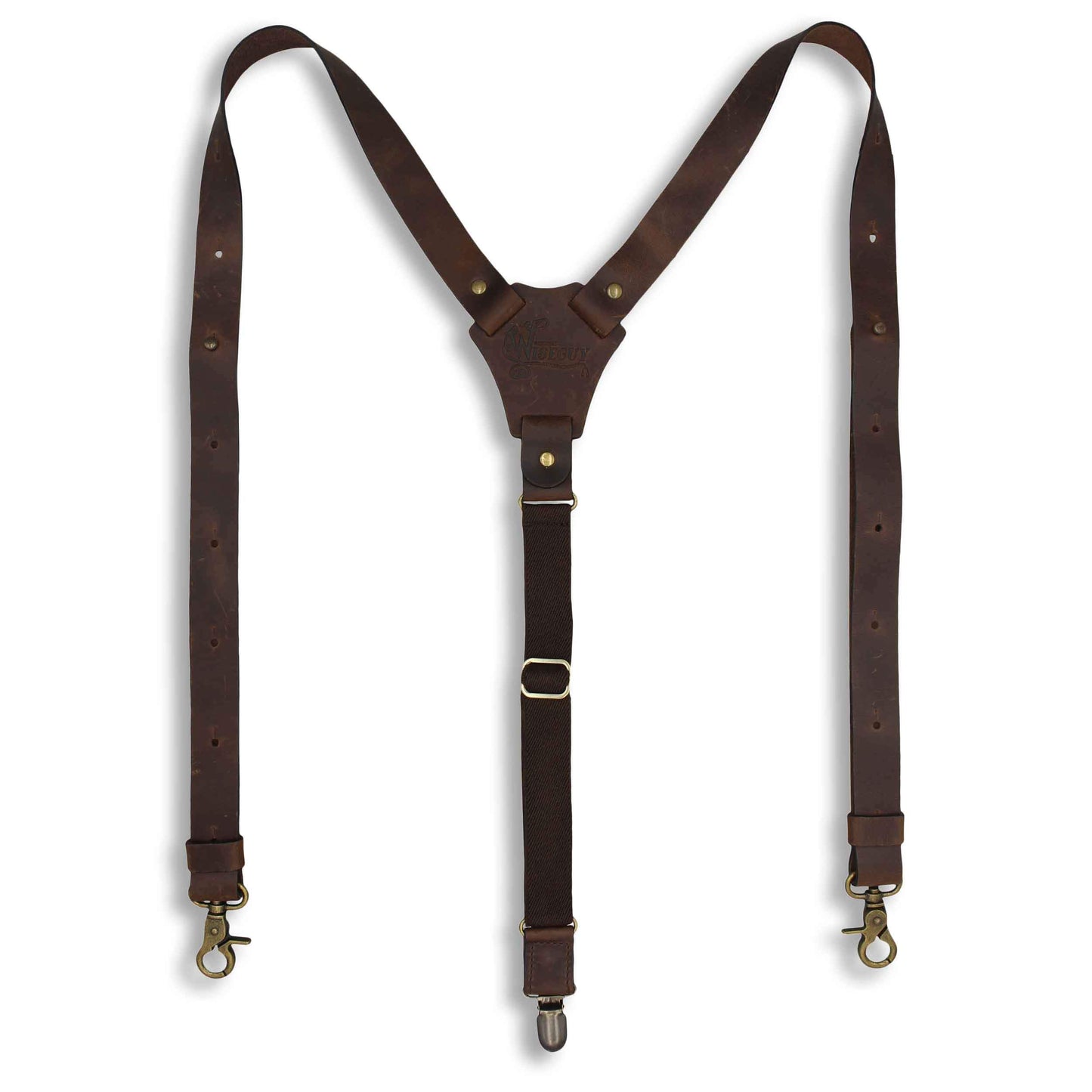 Flex Brown Leather Mens Suspenders with Elastic brown Back Straps - Wiseguy Suspenders