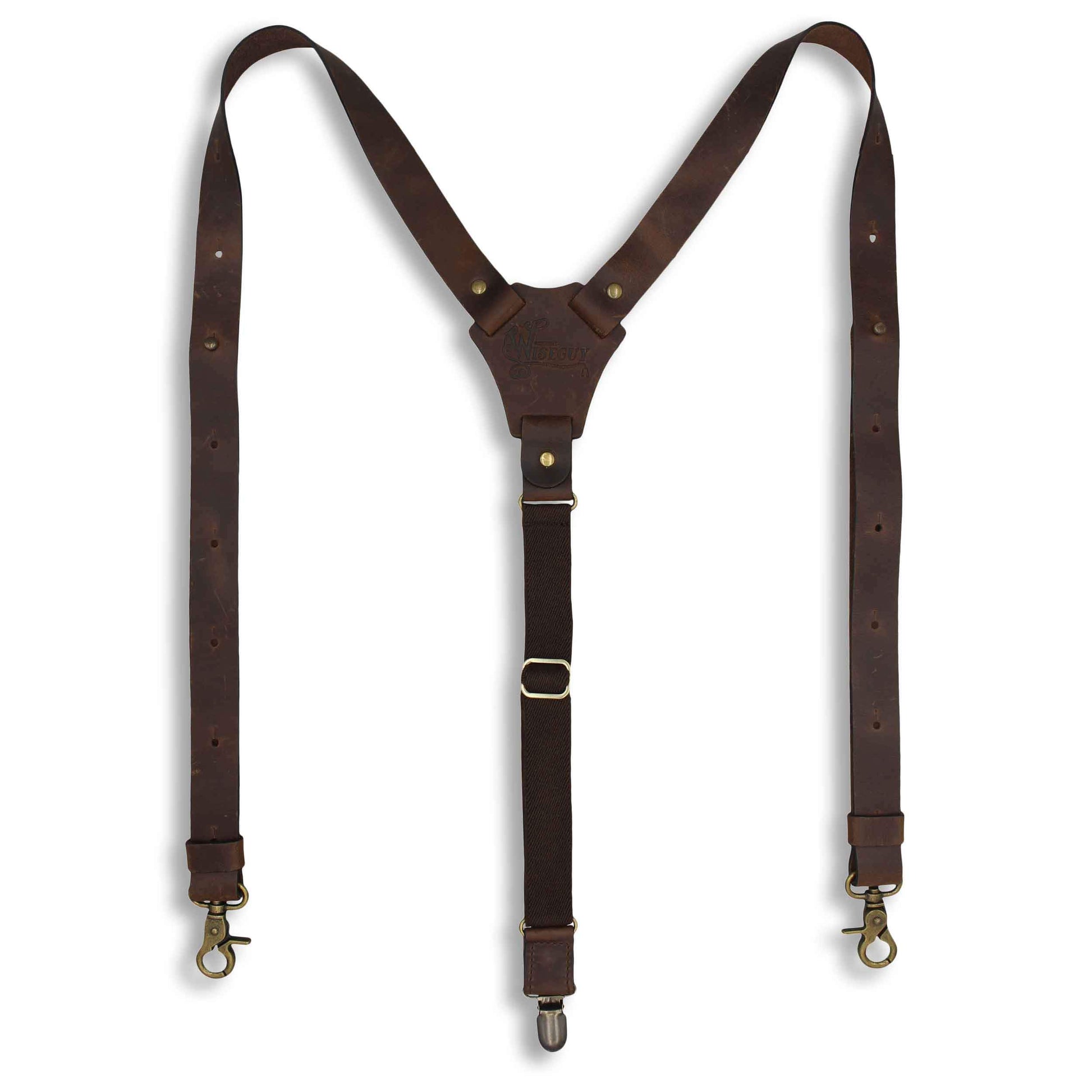 Flex Brown Leather Mens Suspenders with Elastic brown Back Straps - Wiseguy Suspenders