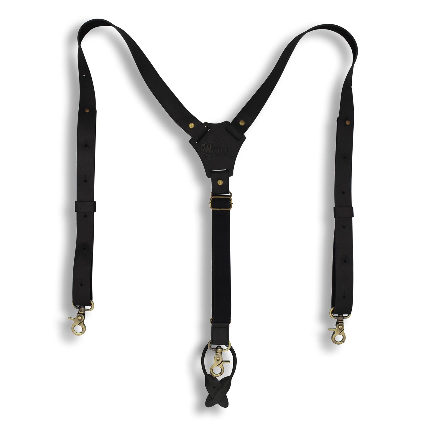 Flex Black Leather Suspenders with Elastic Black adjustable back Strap - Wiseguy Suspenders