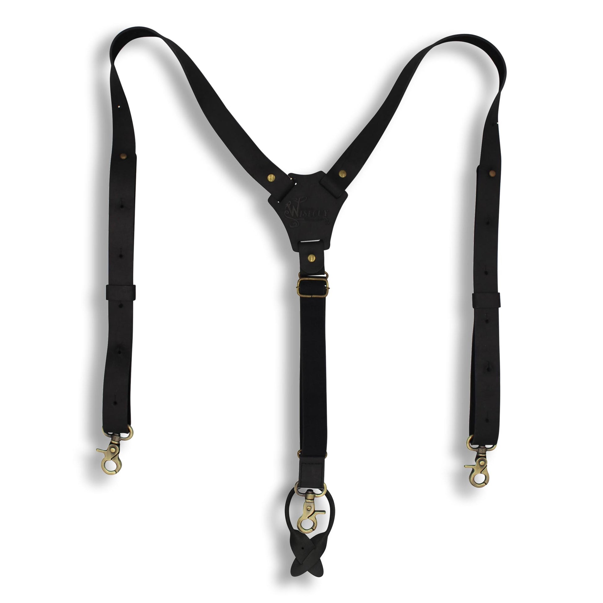 Flex Black Leather Suspenders with Elastic Black adjustable back Strap - Wiseguy Suspenders