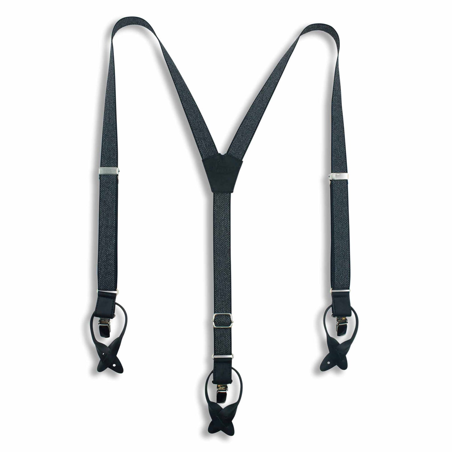 The Herringbone Black Suspenders slim straps (1 inch/2.54 cm) - Wiseguy Suspenders