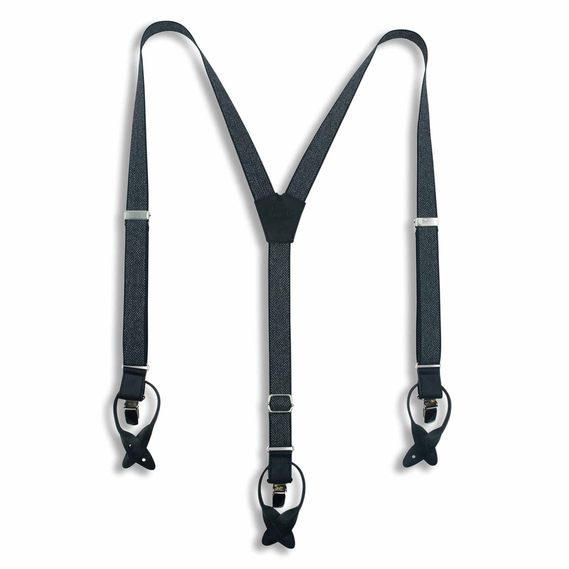The Herringbone Black Suspenders slim straps (1 inch/2.54 cm) - Wiseguy Suspenders