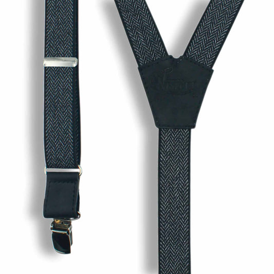 The Herringbone Black Suspenders slim straps (1 inch/2.54 cm) - Wiseguy Suspenders