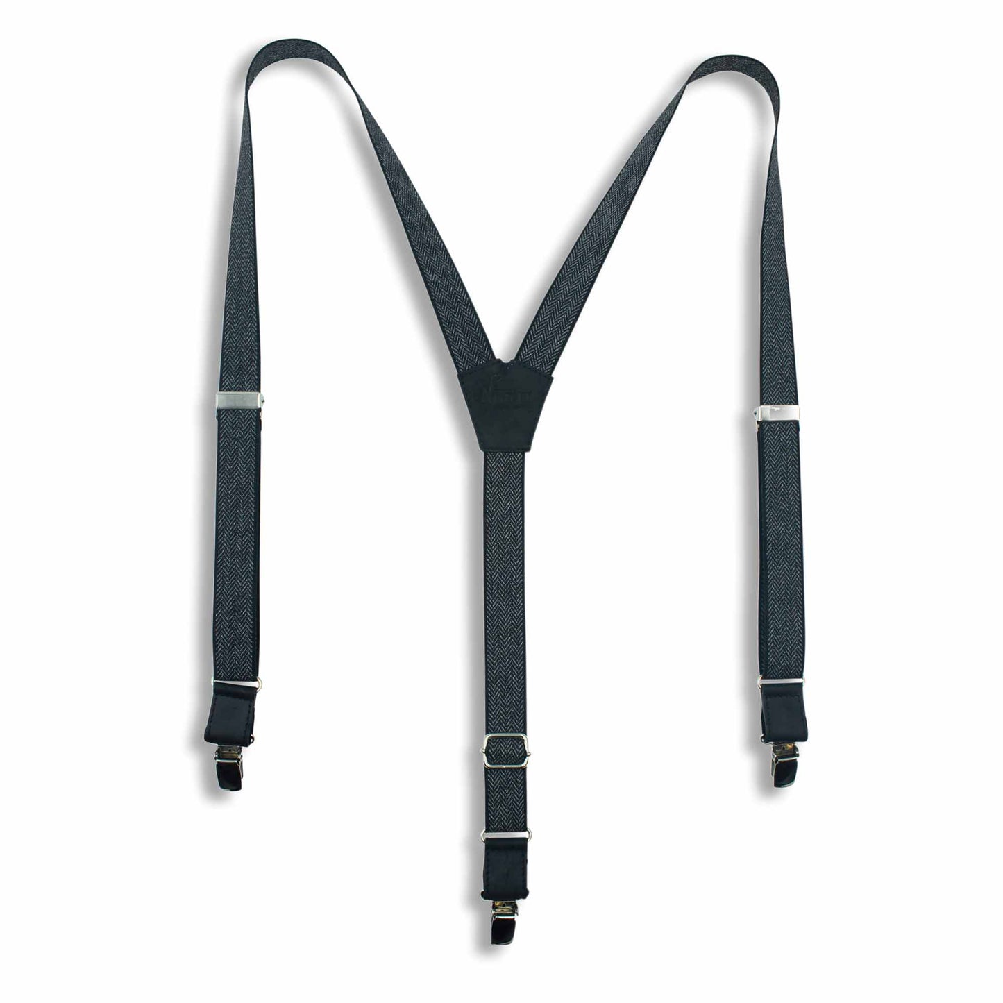 The Herringbone Black Suspenders slim straps (1 inch/2.54 cm) - Wiseguy Suspenders