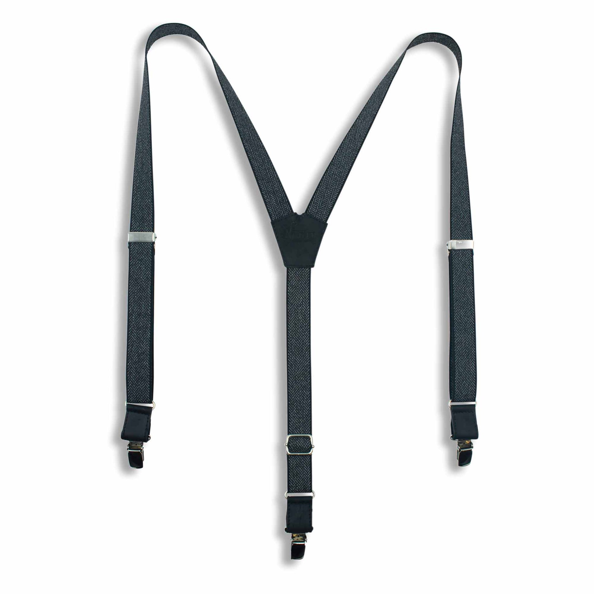 The Herringbone Black Suspenders slim straps (1 inch/2.54 cm) - Wiseguy Suspenders
