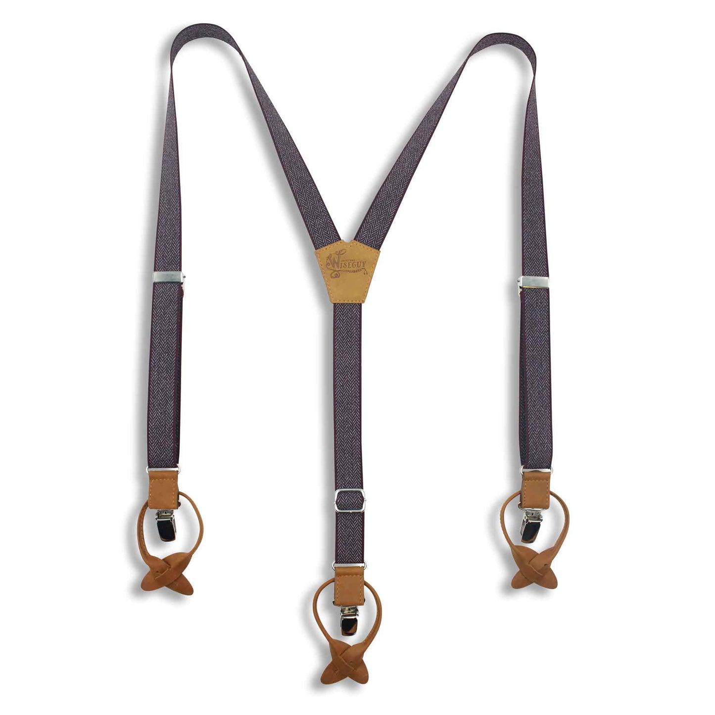 The Herringbone Burgundy Suspenders slim straps (1 inch/2.54 cm) - Wiseguy Suspenders