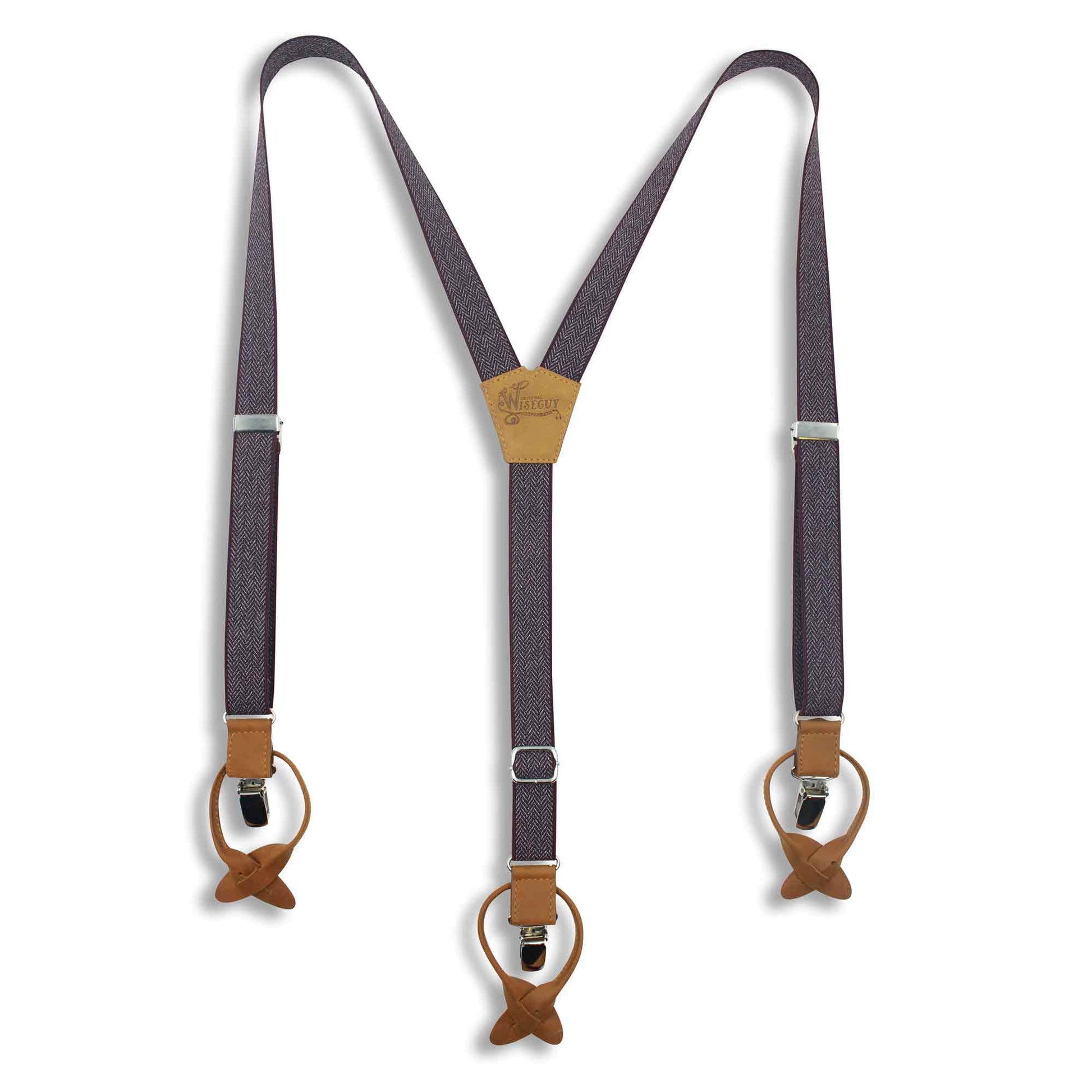 The Herringbone Burgundy Suspenders slim straps (1 inch/2.54 cm) - Wiseguy Suspenders