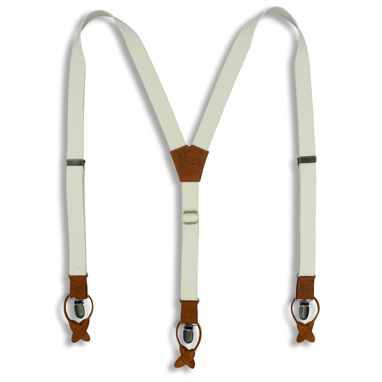 The Ivory Suspenders on Camel Brown & Brass slim straps (1 inch/ 2.5 cm) - Wiseguy Suspenders