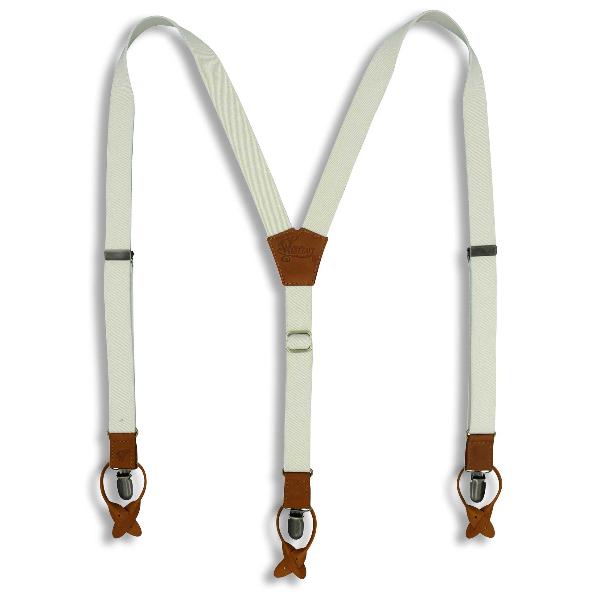 The Ivory Suspenders on Camel Brown & Brass slim straps (1 inch/ 2.5 cm) - Wiseguy Suspenders