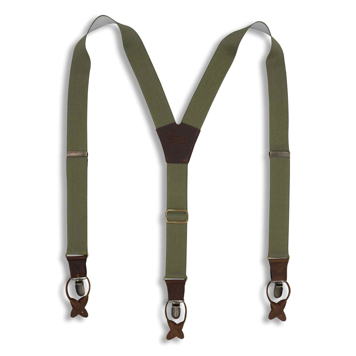 Khaki Green on Dark Brown Suspenders wide straps (1.36 inch/ 3.5 cm) - Wiseguy Suspenders
