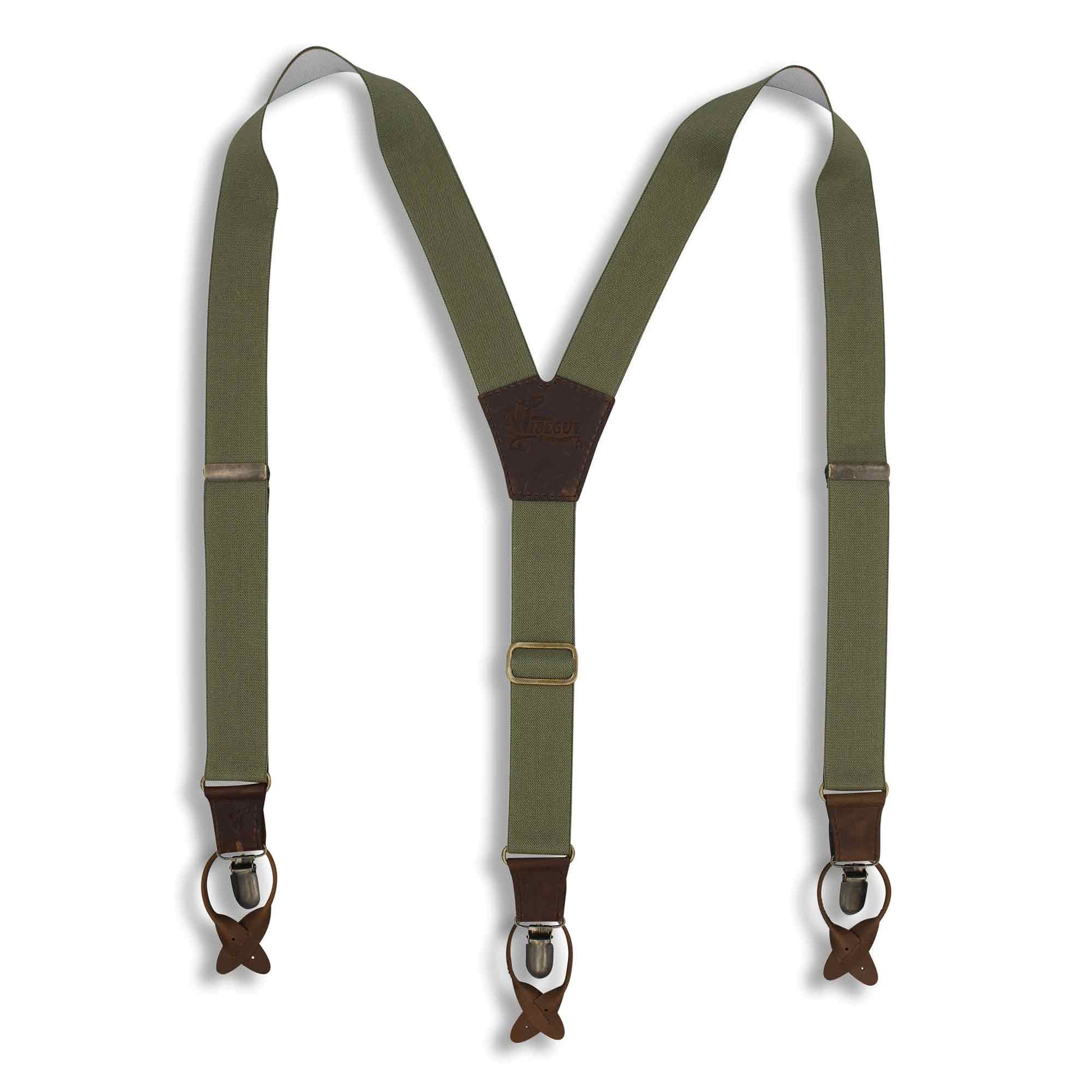 Khaki Green on Dark Brown Suspenders wide straps (1.36 inch/ 3.5 cm) - Wiseguy Suspenders