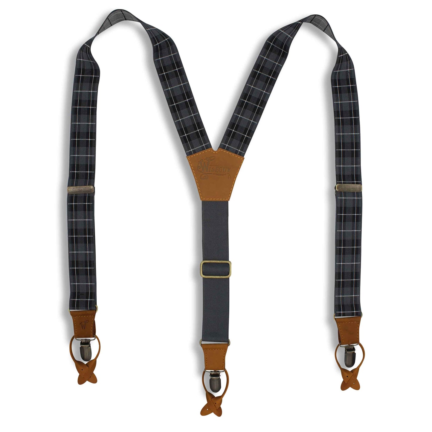 Tartan Grey-black-white Suspenders wide straps (1.36 inch/ 3.5cm) - Wiseguy Suspenders