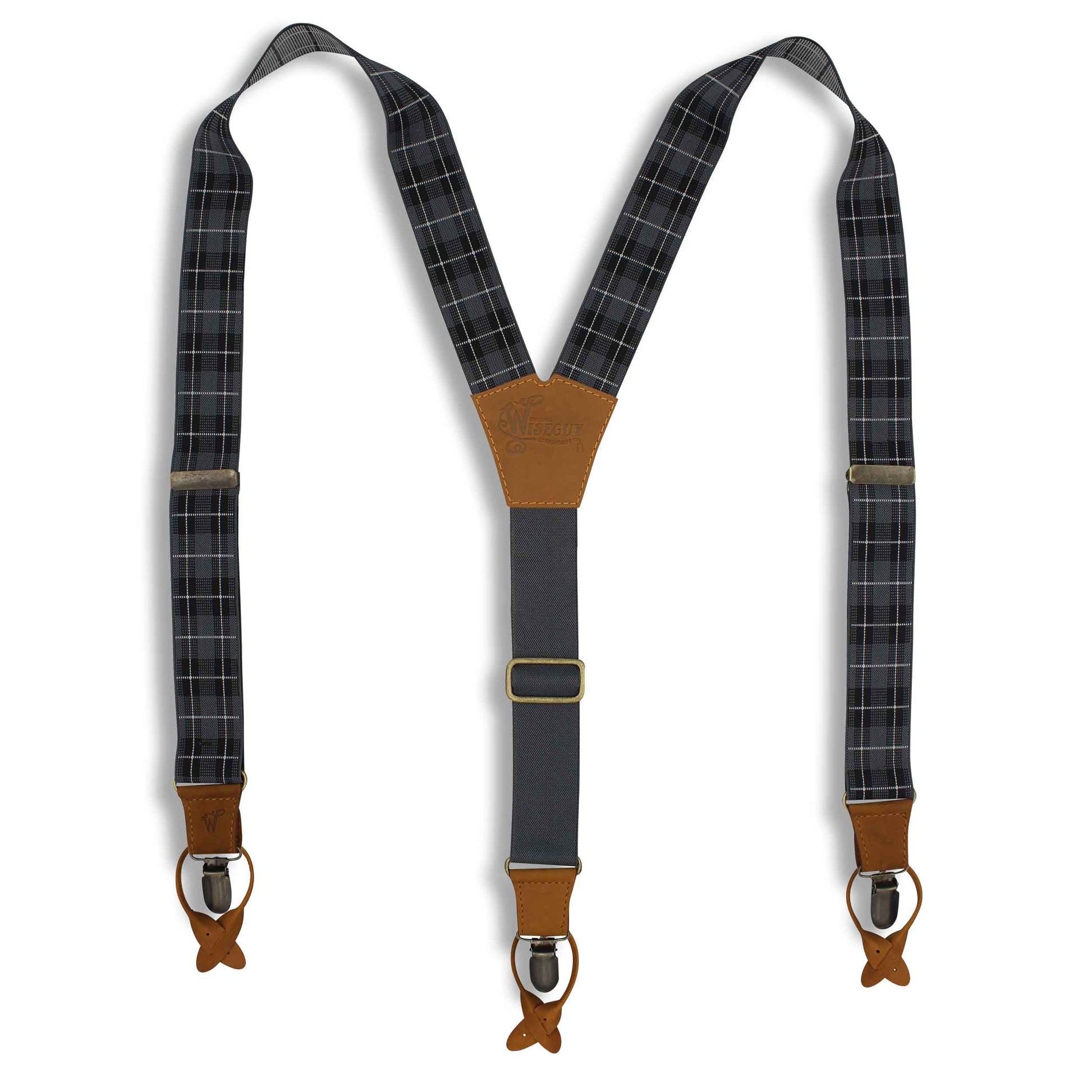 Tartan Grey-black-white Suspenders wide straps (1.36 inch/ 3.5cm) - Wiseguy Suspenders