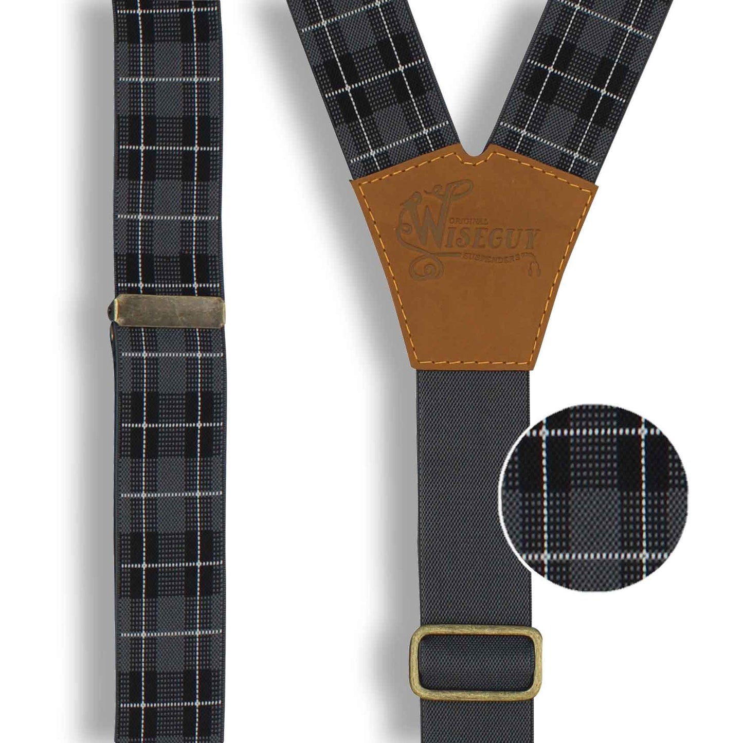 Tartan Grey-black-white Suspenders wide straps (1.36 inch/ 3.5cm) - Wiseguy Suspenders