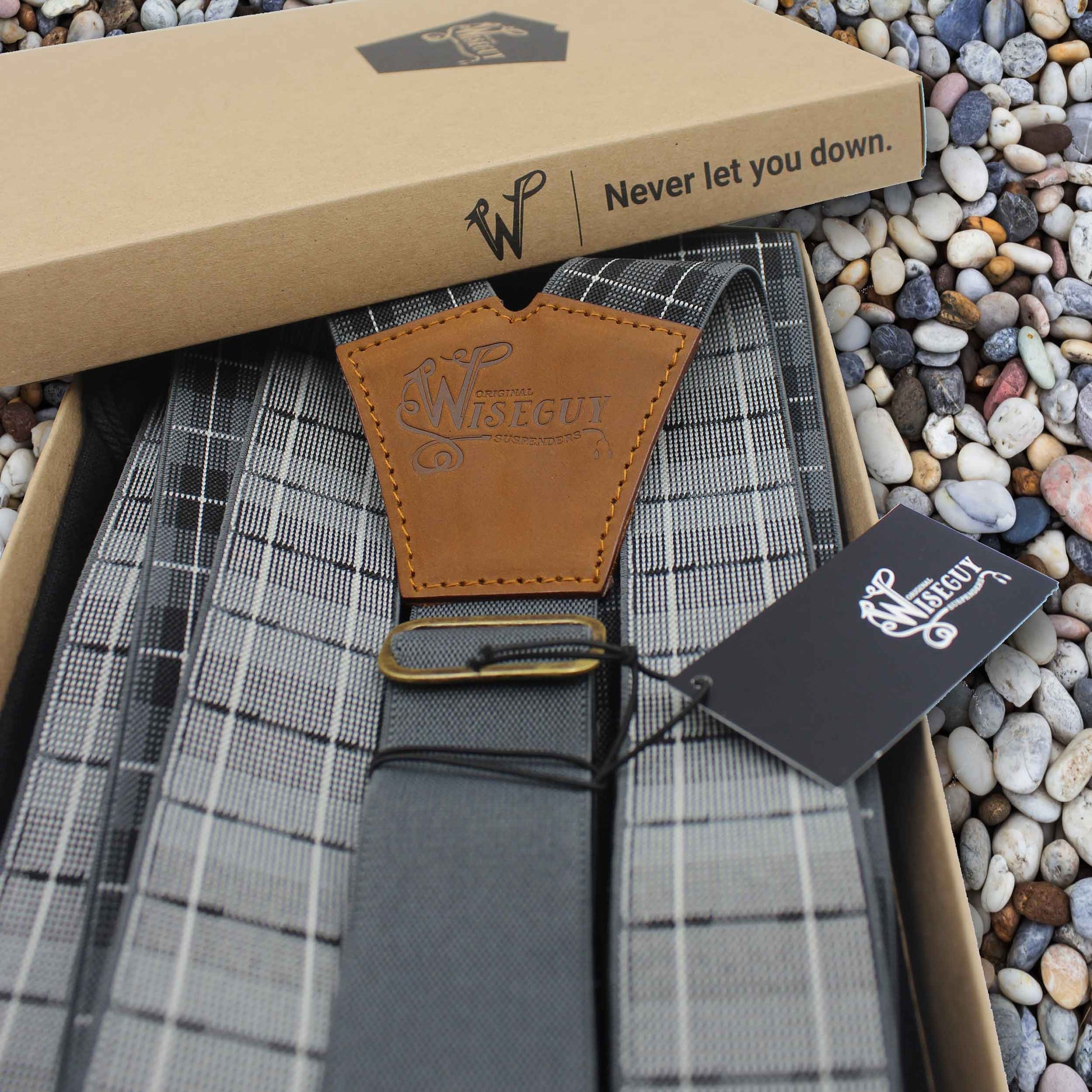 Tartan Grey-black-white Suspenders wide straps (1.36 inch/ 3.5cm) - Wiseguy Suspenders