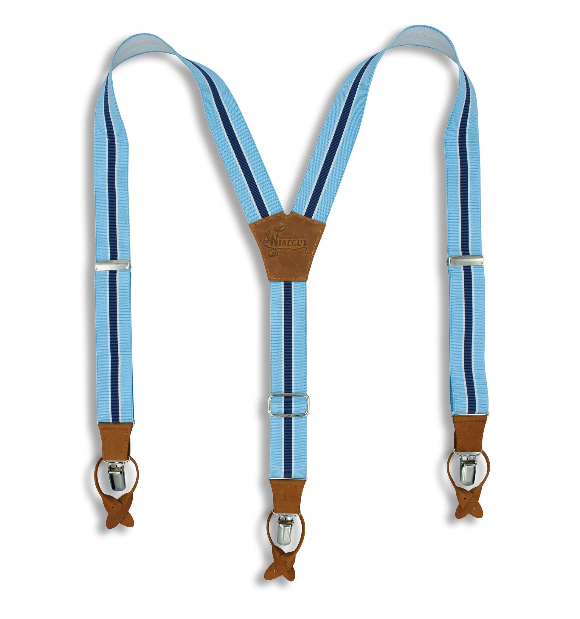 Sea in the Sky Suspenders with Aqua Jeans Blue stripe wide straps (1.36 inch/3.5 cm) - Wiseguy Suspenders