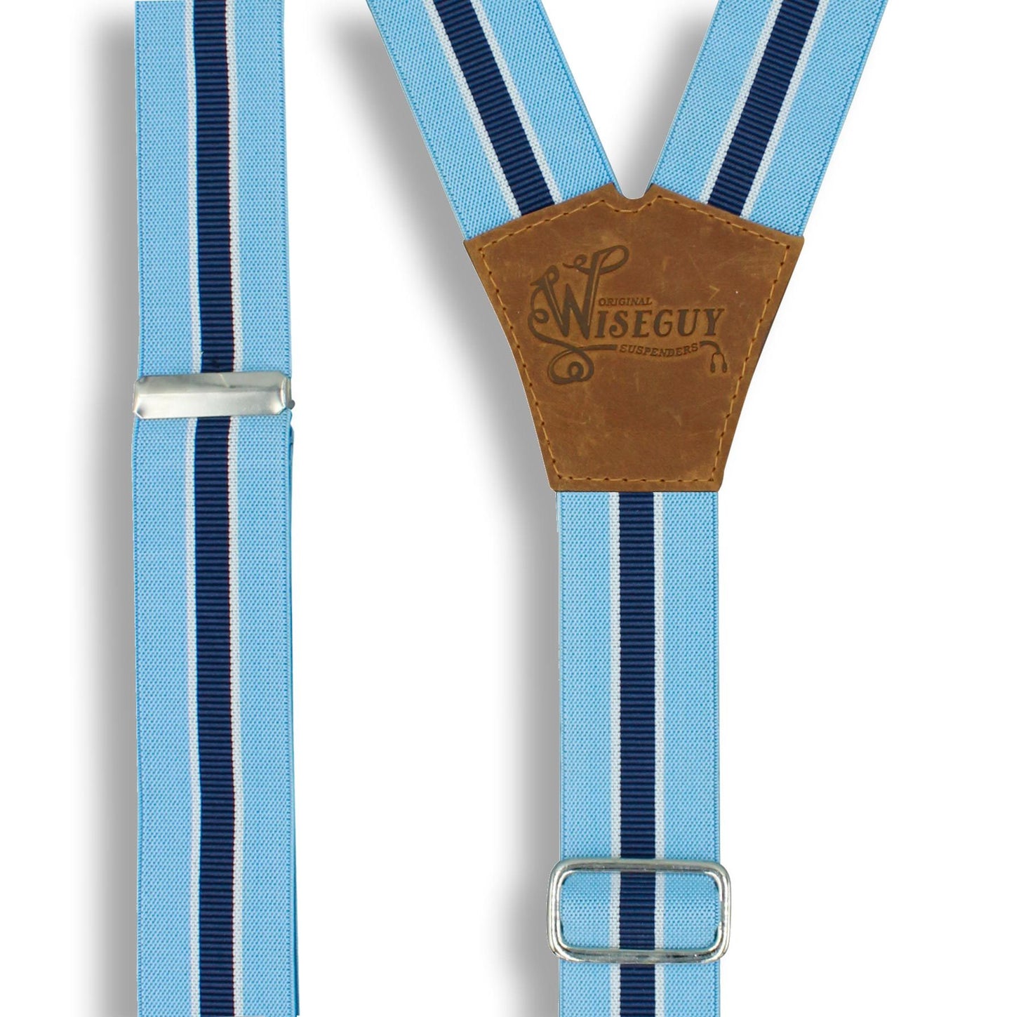 Sea in the Sky Suspenders with Aqua Jeans Blue stripe wide straps (1.36 inch/3.5 cm) - Wiseguy Suspenders