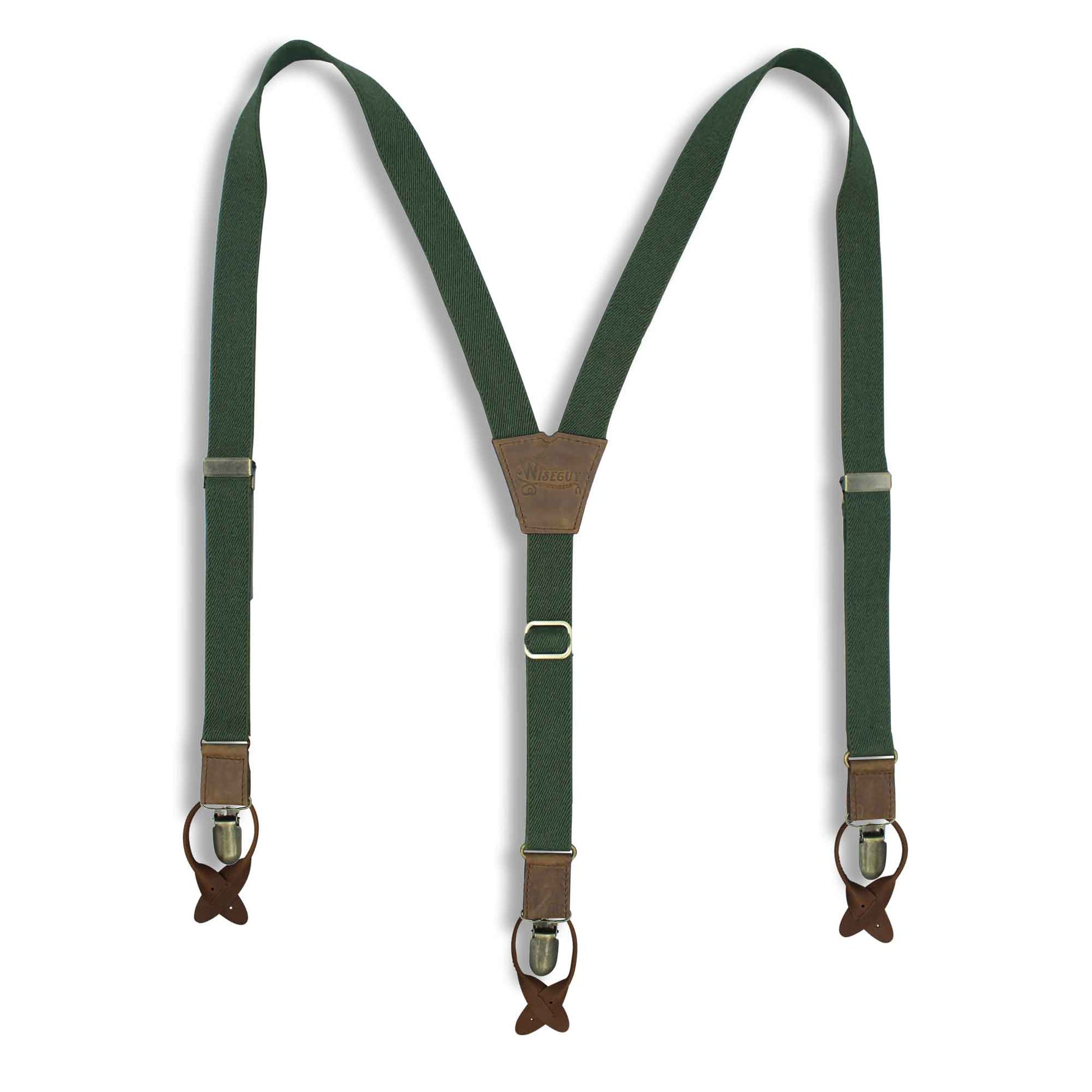 Army Green mens trouser braces suspenders 1" wide Dark Brown Leather - Wiseguy Suspenders