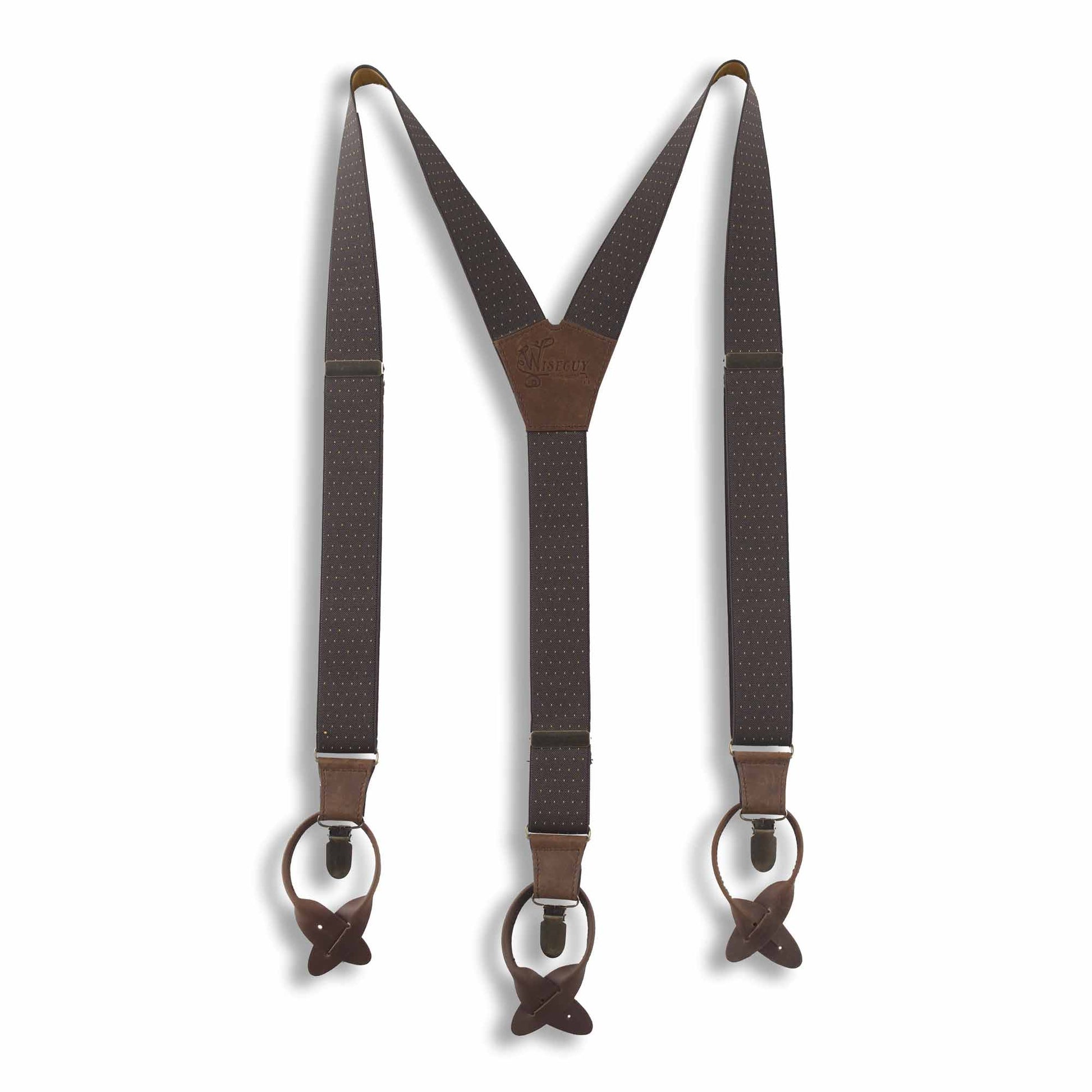 Barista formal men's Suspenders Brown with Yellow Dots 1 inch wide - Wiseguy Suspenders