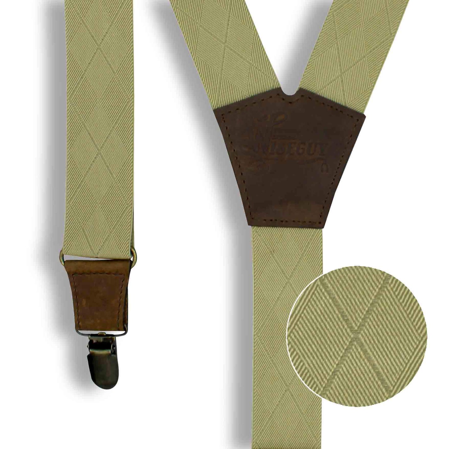 Beige with Checkered Woven Pattern Formal Braces Suspenders 1.3 inch - Wiseguy Suspenders