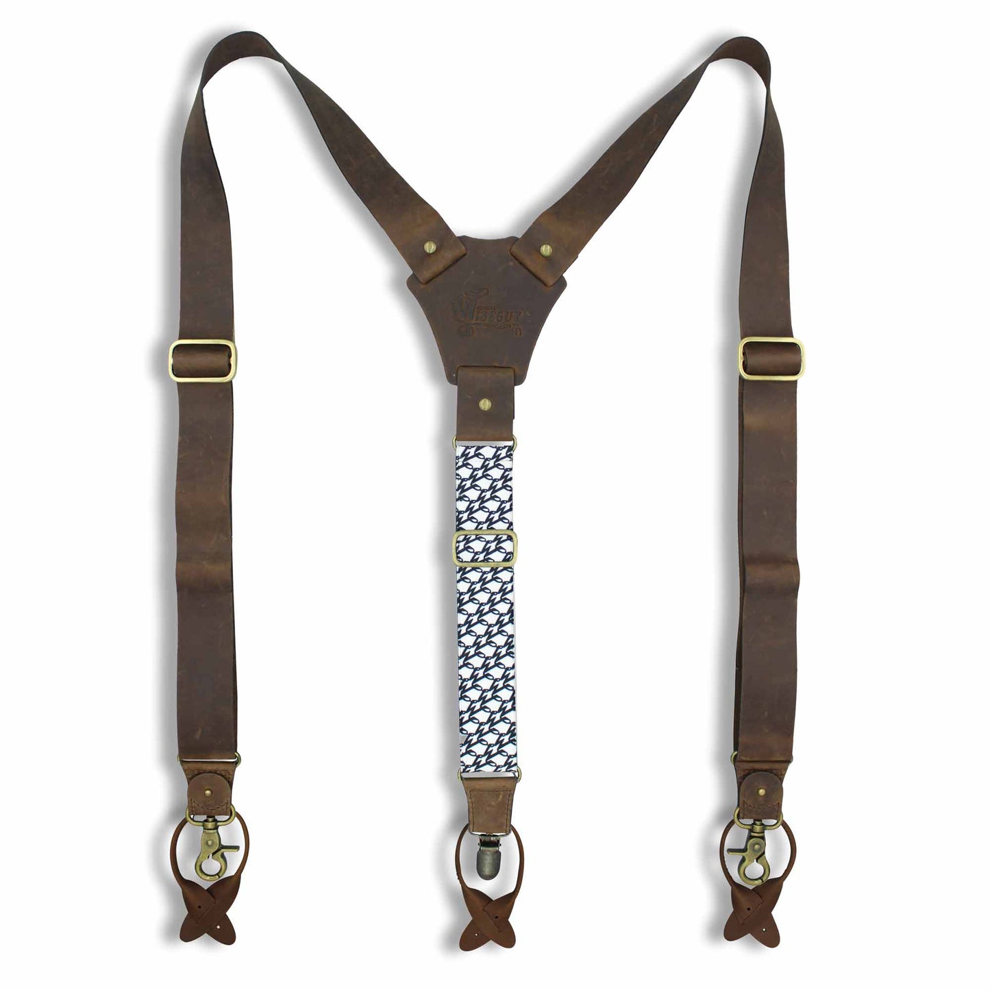 Billy the Kid Flex Brown Leather Suspenders with Elastic W Back Strap - Wiseguy Suspenders