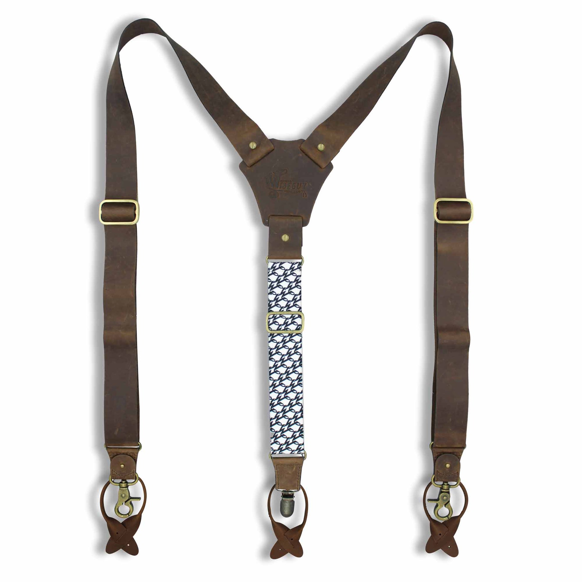Billy the Kid Flex Brown Leather Suspenders with Elastic W Back Strap - Wiseguy Suspenders