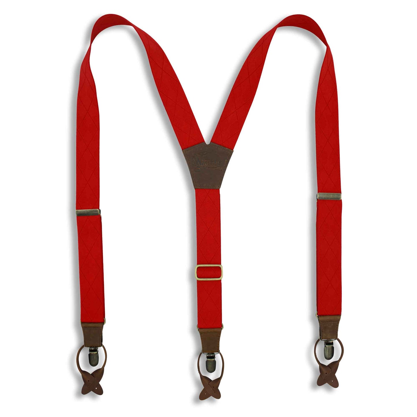 Blood Red with Checkered Woven Pattern Suspenders wide straps (1.36 inch/3.5 cm) - Wiseguy Suspenders