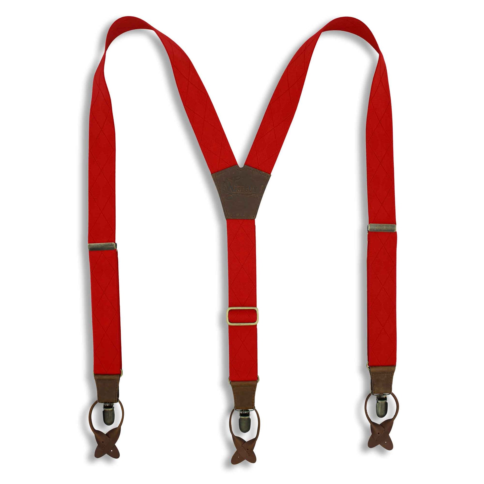 Blood Red with Checkered Woven Pattern Suspenders wide straps (1.36 inch/3.5 cm) - Wiseguy Suspenders