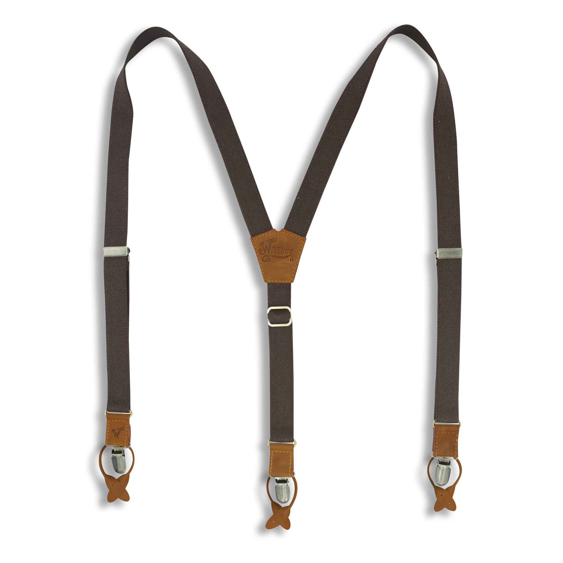 The Dark Brown on Camel Brown Leather & Brass slim straps (1 inch/2.5 cm) - Wiseguy Suspenders