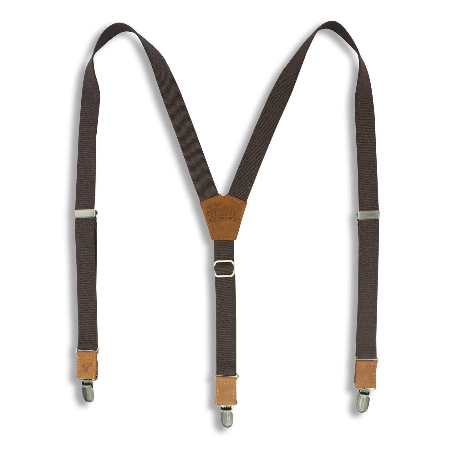 The Dark Brown on Camel Brown Leather & Brass slim straps (1 inch/2.5 cm) - Wiseguy Suspenders