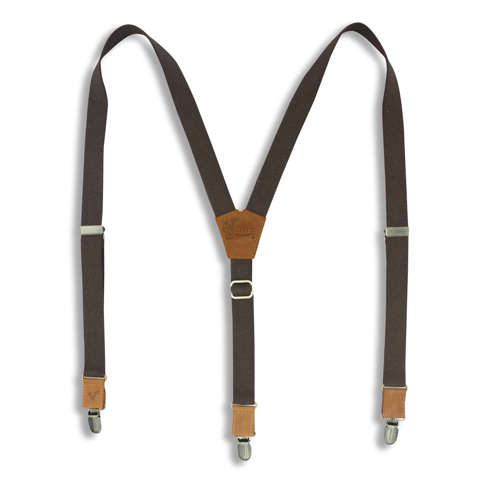 The Dark Brown on Camel Brown Leather & Brass slim straps (1 inch/2.5 cm) - Wiseguy Suspenders