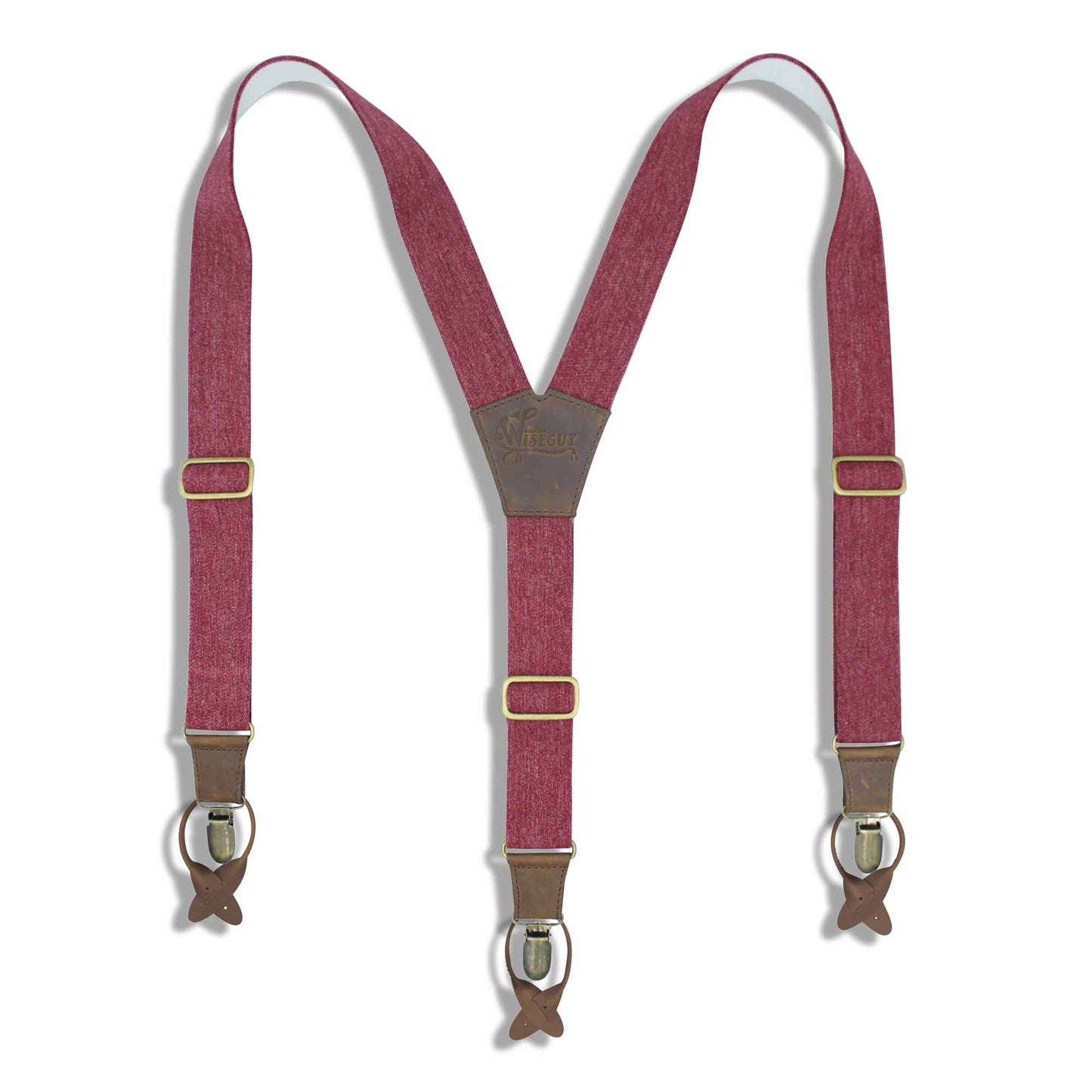 Burgundy Elastic Jeans look Suspenders with dark brown leather parts - Wiseguy Suspenders