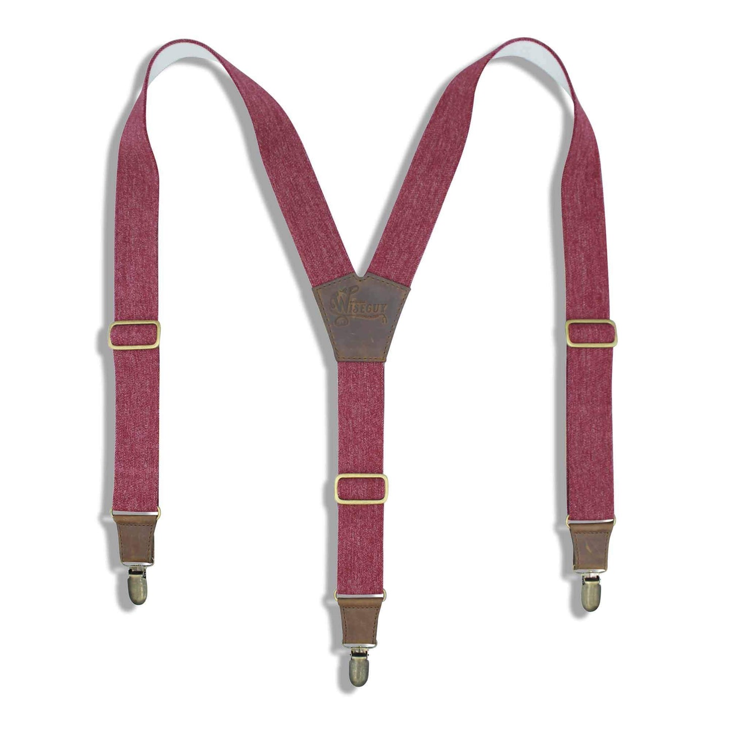 Burgundy Elastic Jeans look Suspenders with dark brown leather parts - Wiseguy Suspenders