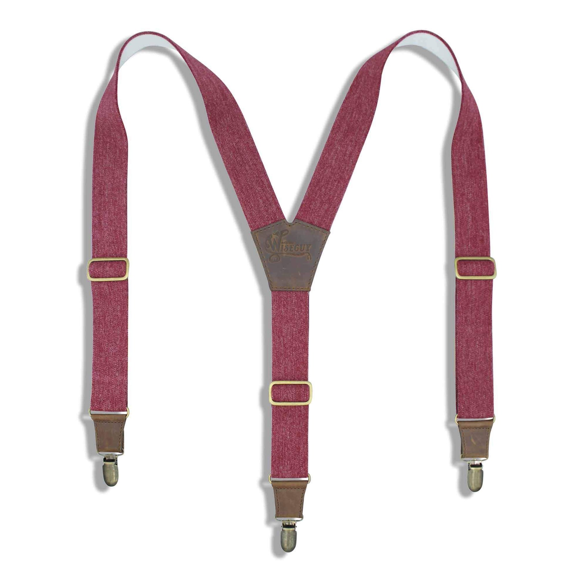 Burgundy Elastic Jeans look Suspenders with dark brown leather parts - Wiseguy Suspenders