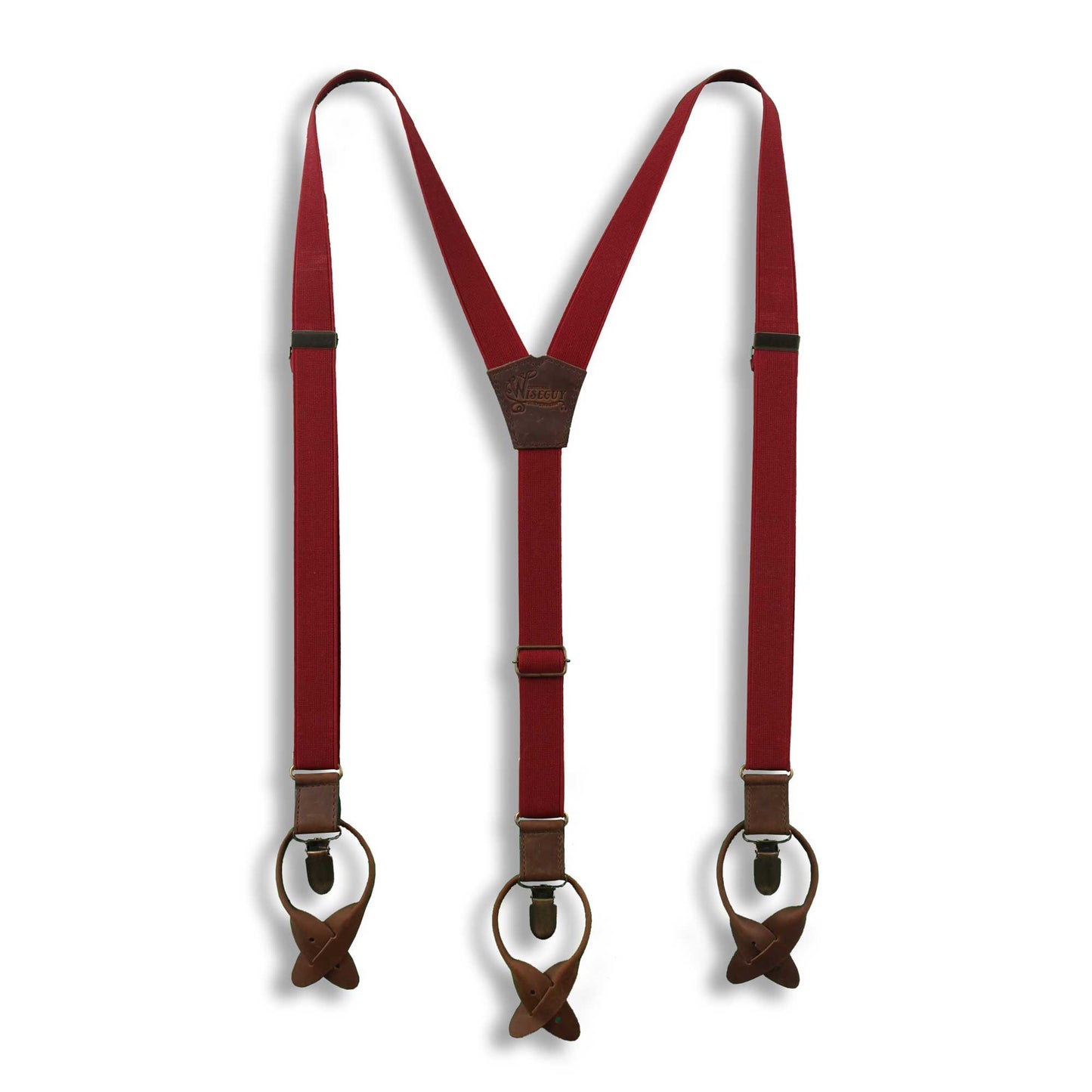 Cordovan Burgundy Formal men's Suspenders on Brown thin 1 inch wide - Wiseguy Suspenders