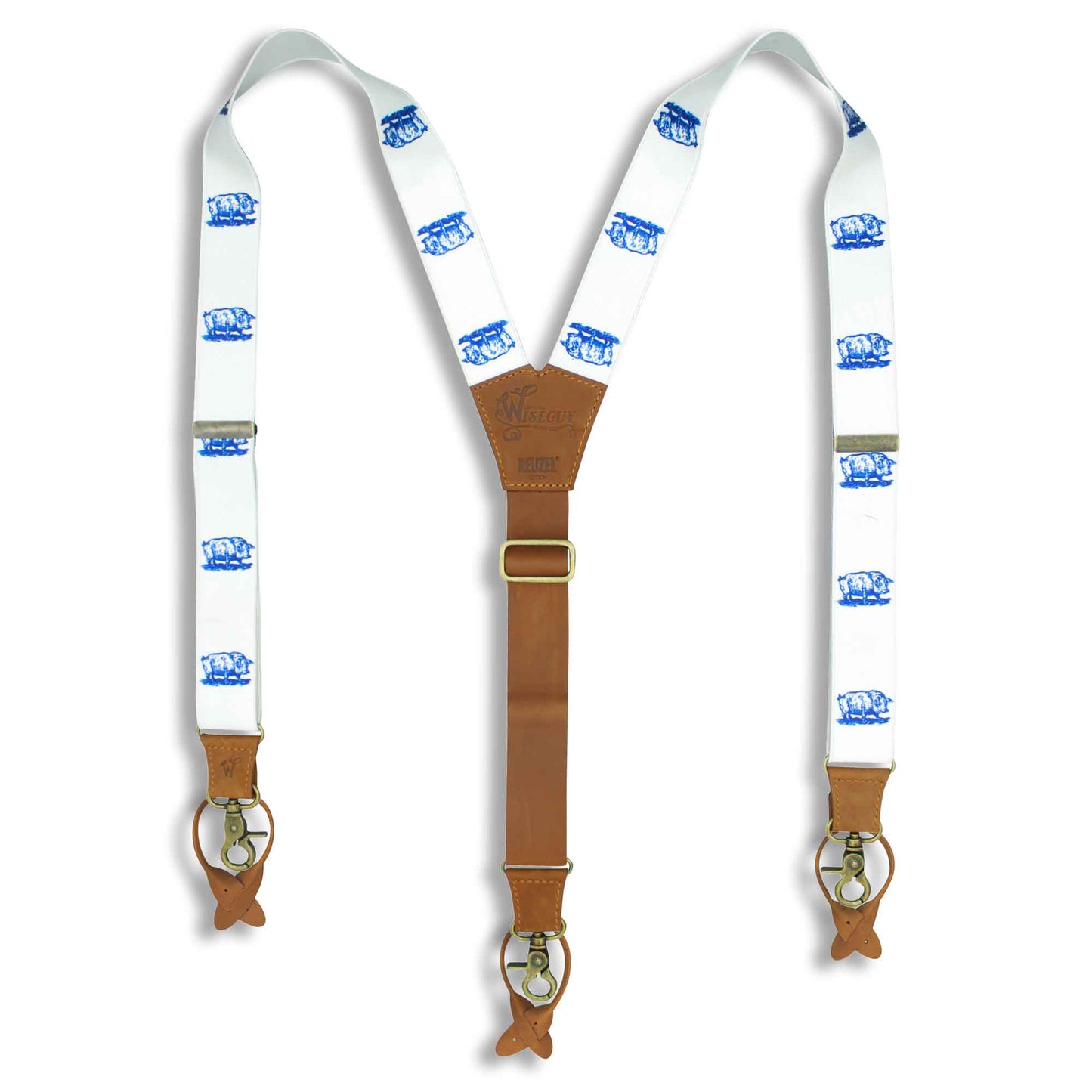 Charger Reuzel Edition 'Scumbag' Pig on White Suspenders 1.3 inch wide - Wiseguy Suspenders