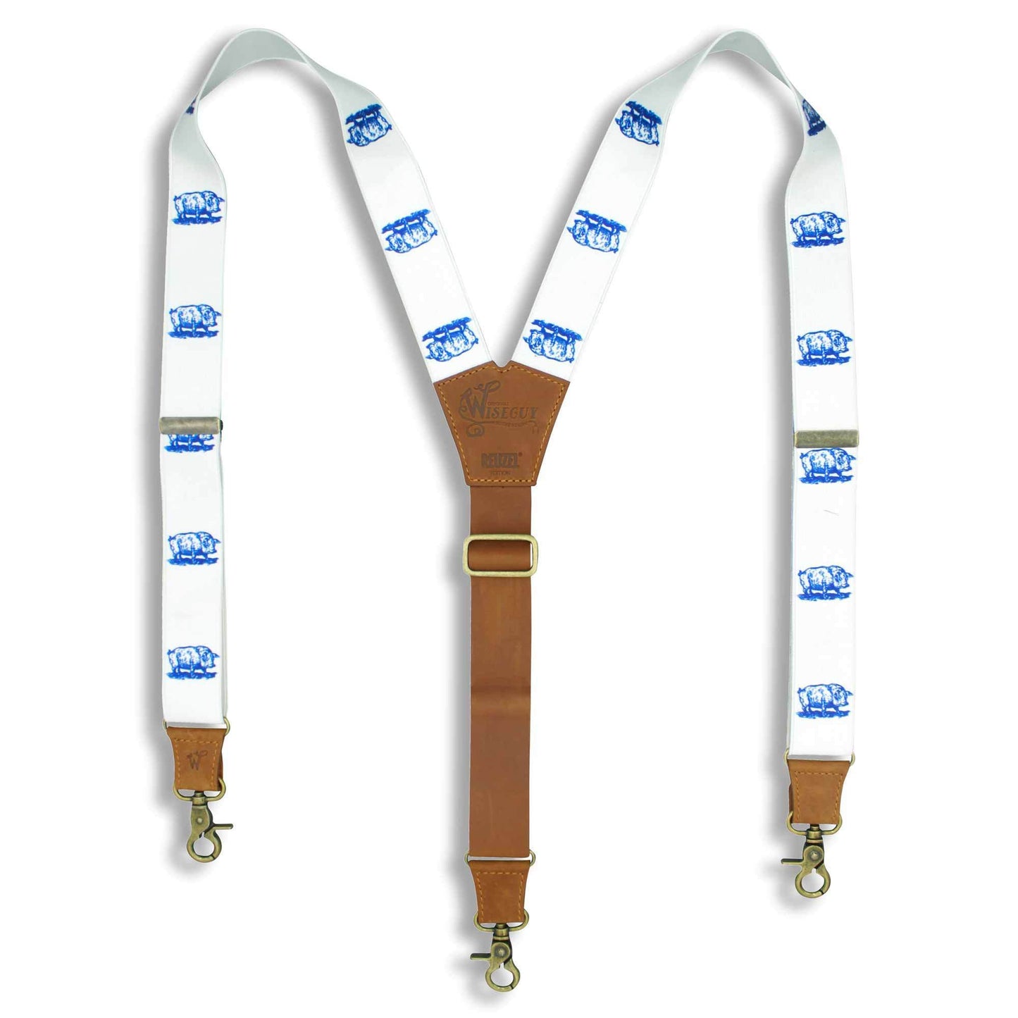 Charger Reuzel Edition 'Scumbag' Pig on White Suspenders 1.3 inch wide - Wiseguy Suspenders